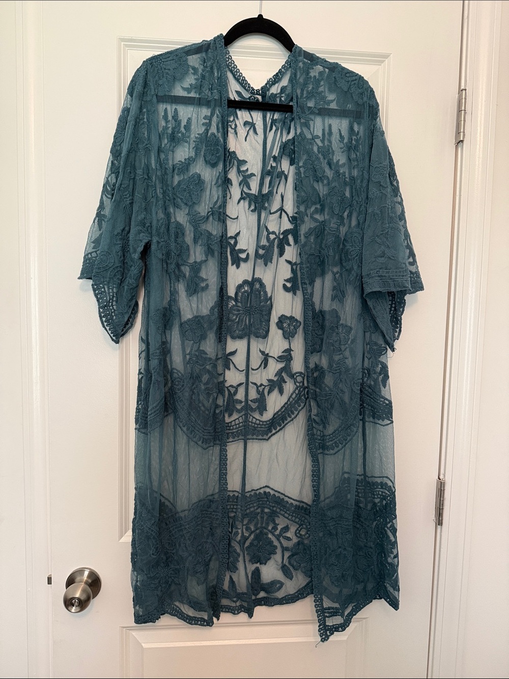 Embroidered Sheer Tunic Cover-Up in Teal